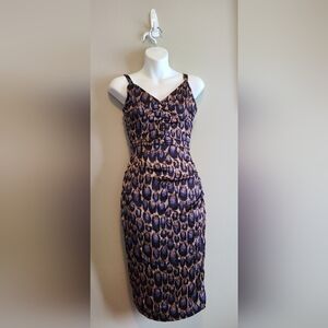 Witchery Blue and Brown Patterned Midi Dress